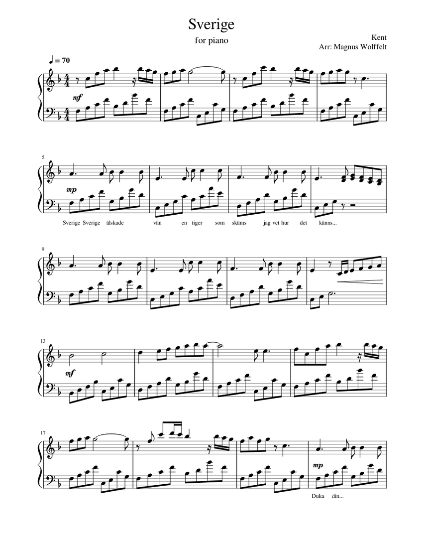 Sverige Sheet music for Piano (Solo) | Musescore.com