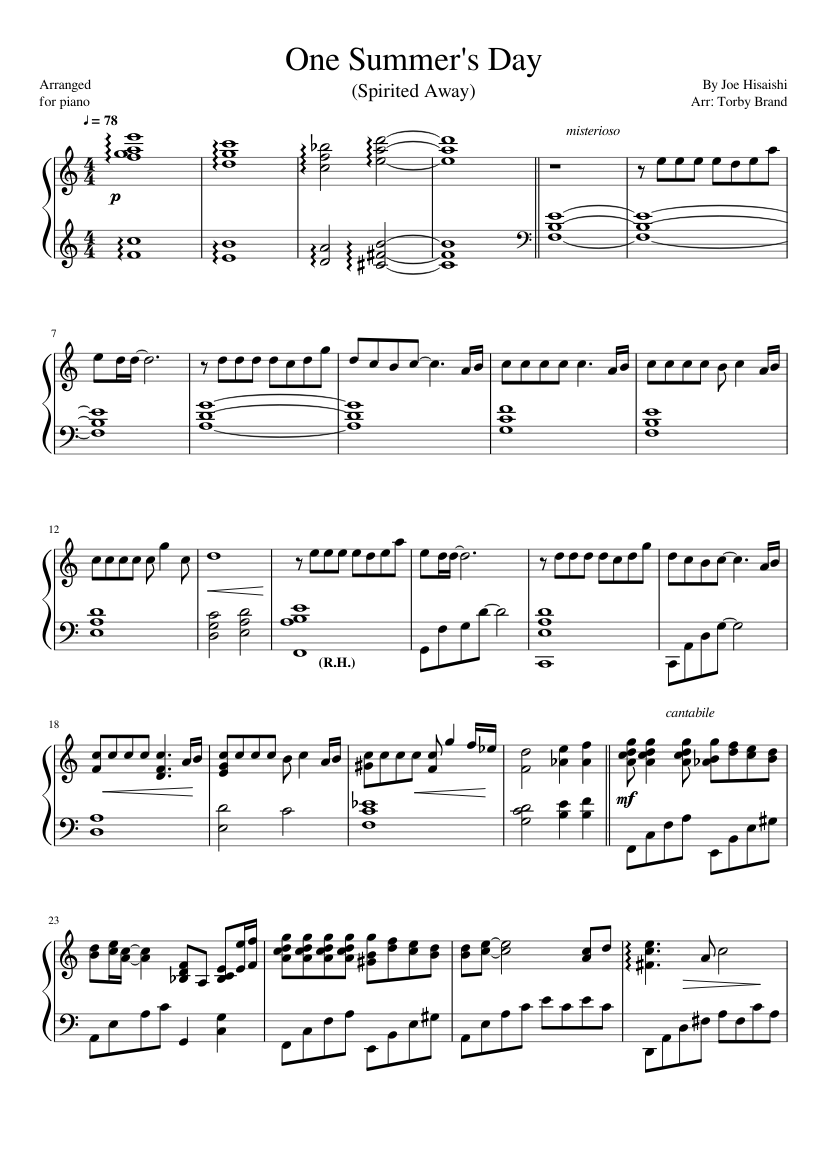 One Summer's Day (Spirited Away) Sheet music for Piano (Solo) |  Musescore.com