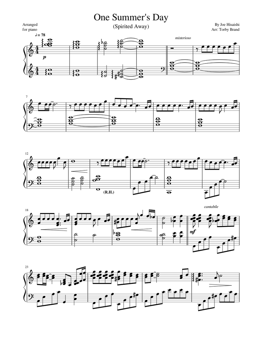 One Summer S Day Spirited Away Sheet Music For Piano Solo Musescore Com
