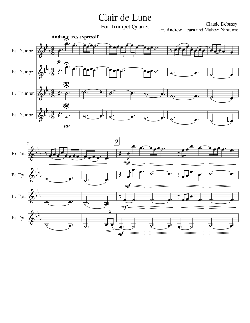 Clair De Lune Sheet Music For Trumpet In B Flat Mixed Quartet Musescore Com