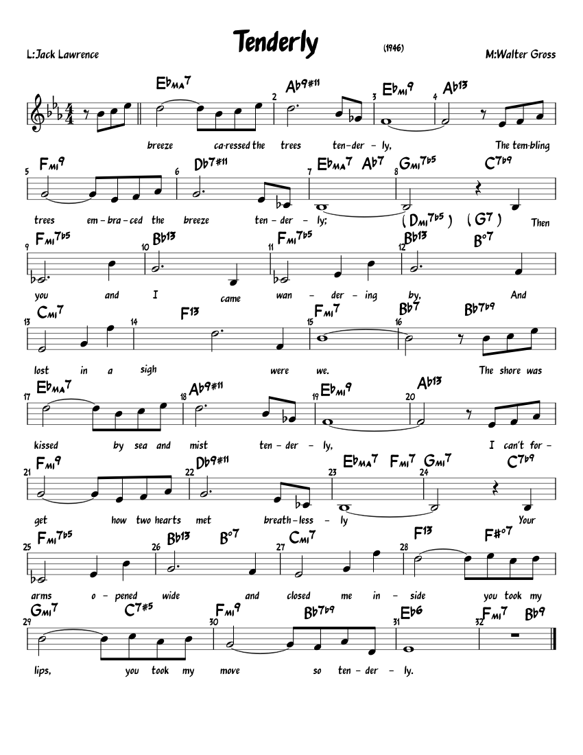 Tenderly Eb Concert Sheet music for Piano (Solo) | Musescore.com
