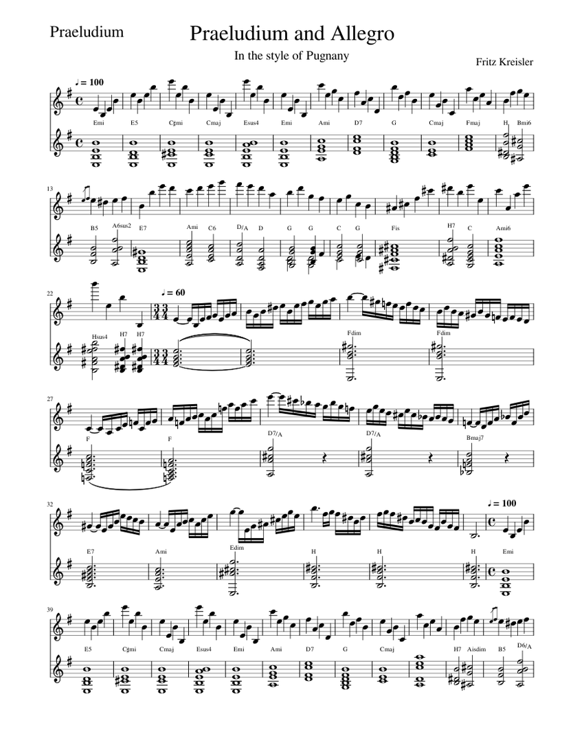Praeludium_and_Allegro pugnani kreisler violin and guitar Sheet music for  Piano, Violin (Solo) | Musescore.com