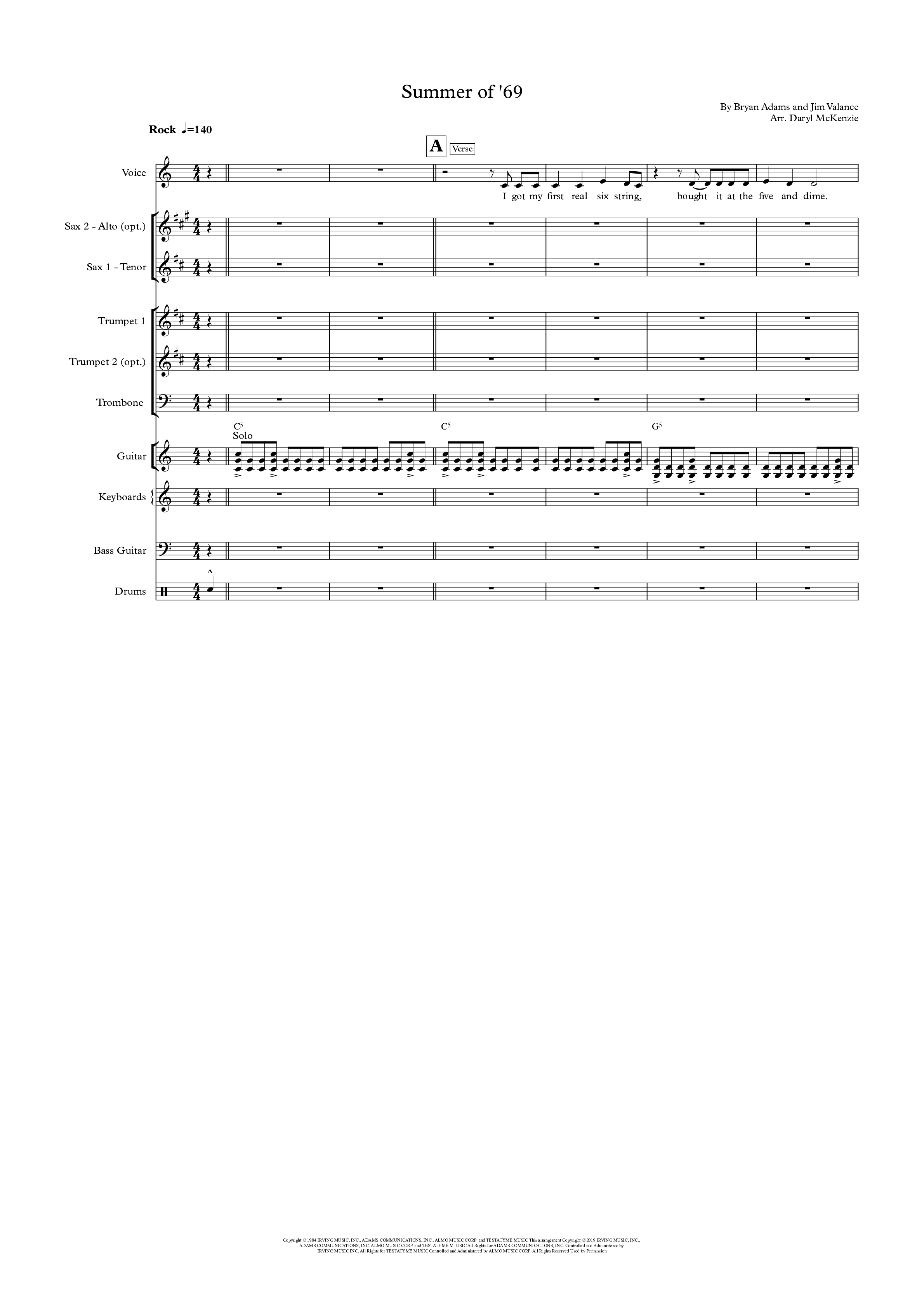 Play Official version of Summer of '69 Sheet Music by Bryan Adams for ...