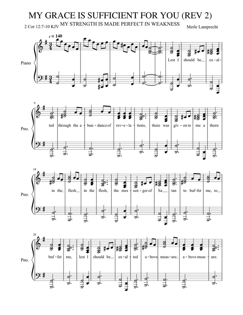 MY GRACE IS SUFFICIENT FOR YOU REV 2 Sheet music for Piano (Church