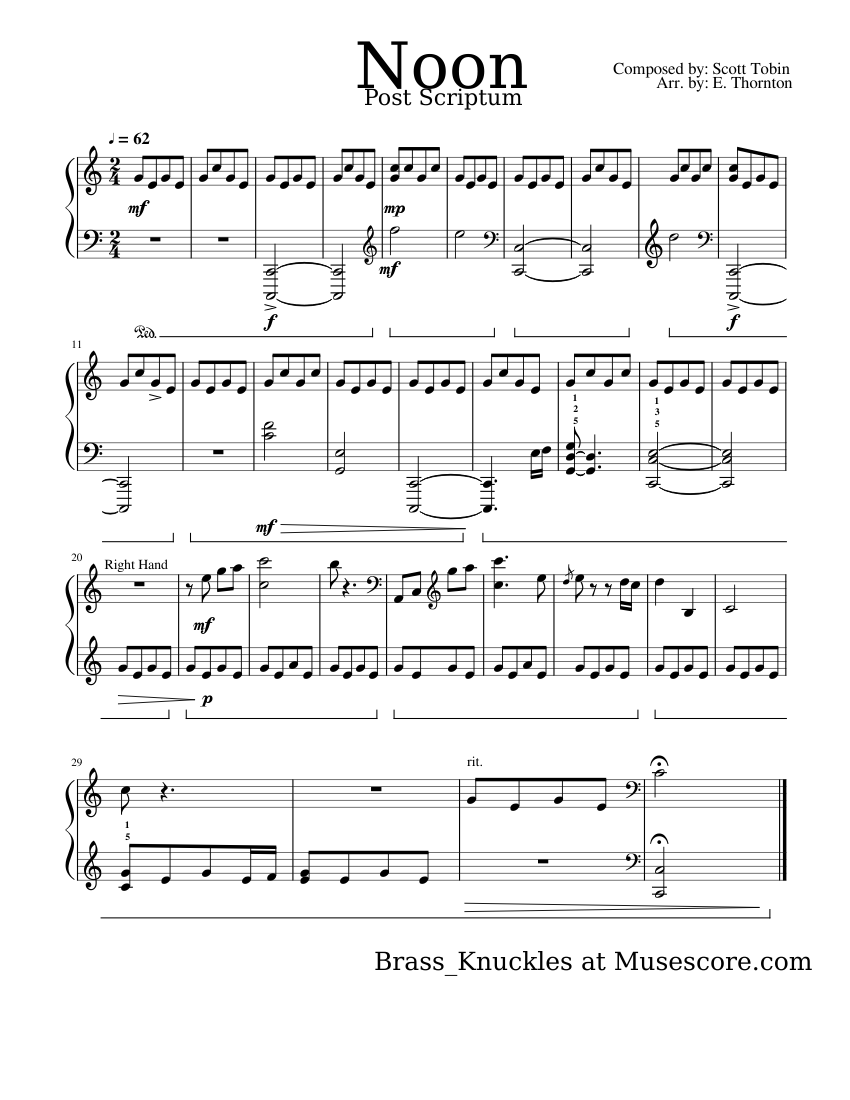 Noon - Post Scriptum (UPDATING SOON) Sheet music for Piano (Solo