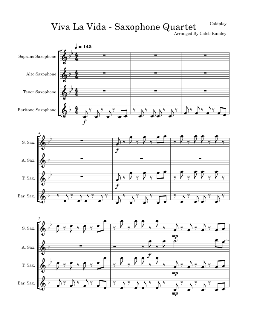 Viva la vida Saxophone Quartet Sheet music for Saxophone alto