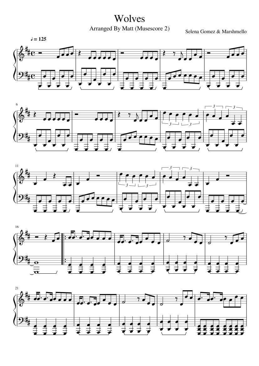 Wolves (Selena Gomez & Marshmello) Sheet Music for Piano (Solo ...