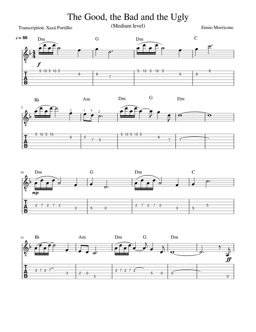 The Good the Bad and the Ugly Sheet music for Guitar (Solo) | Musescore.com
