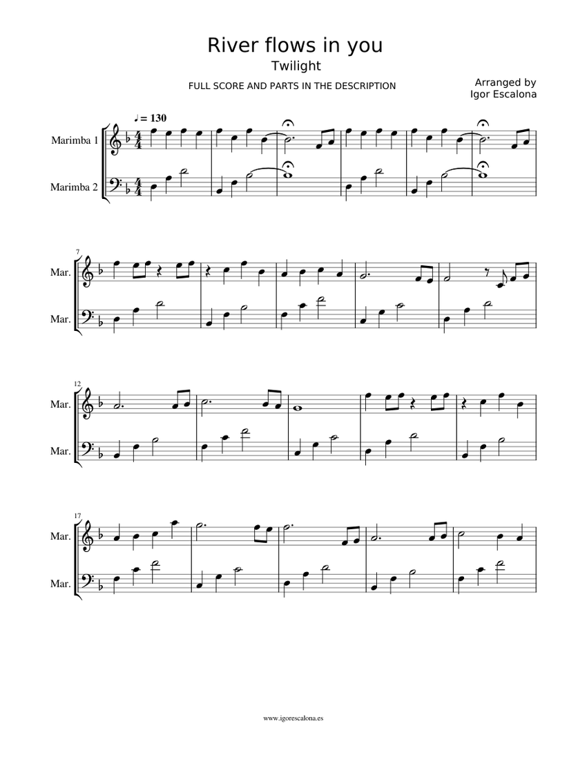 River flows in you | Yiruma | Marimba duo - piano tutorial