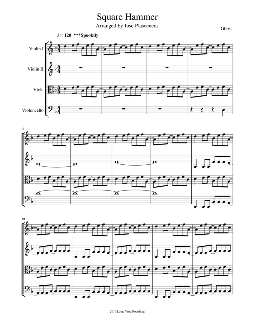 Square Hammer Sheet music for Violin, Viola, Cello (String Quartet) |  Musescore.com