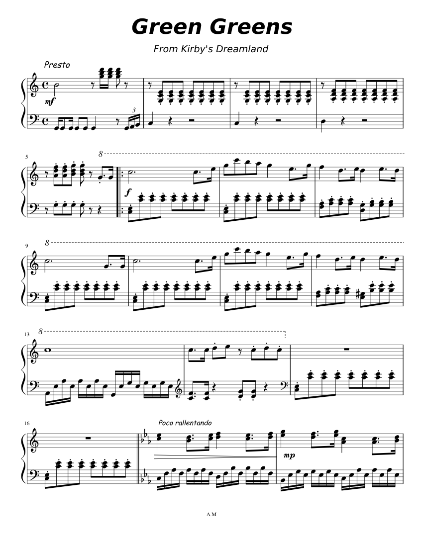 Kirby Theme, Green Greens Sheet music for Piano (Solo) | Musescore.com