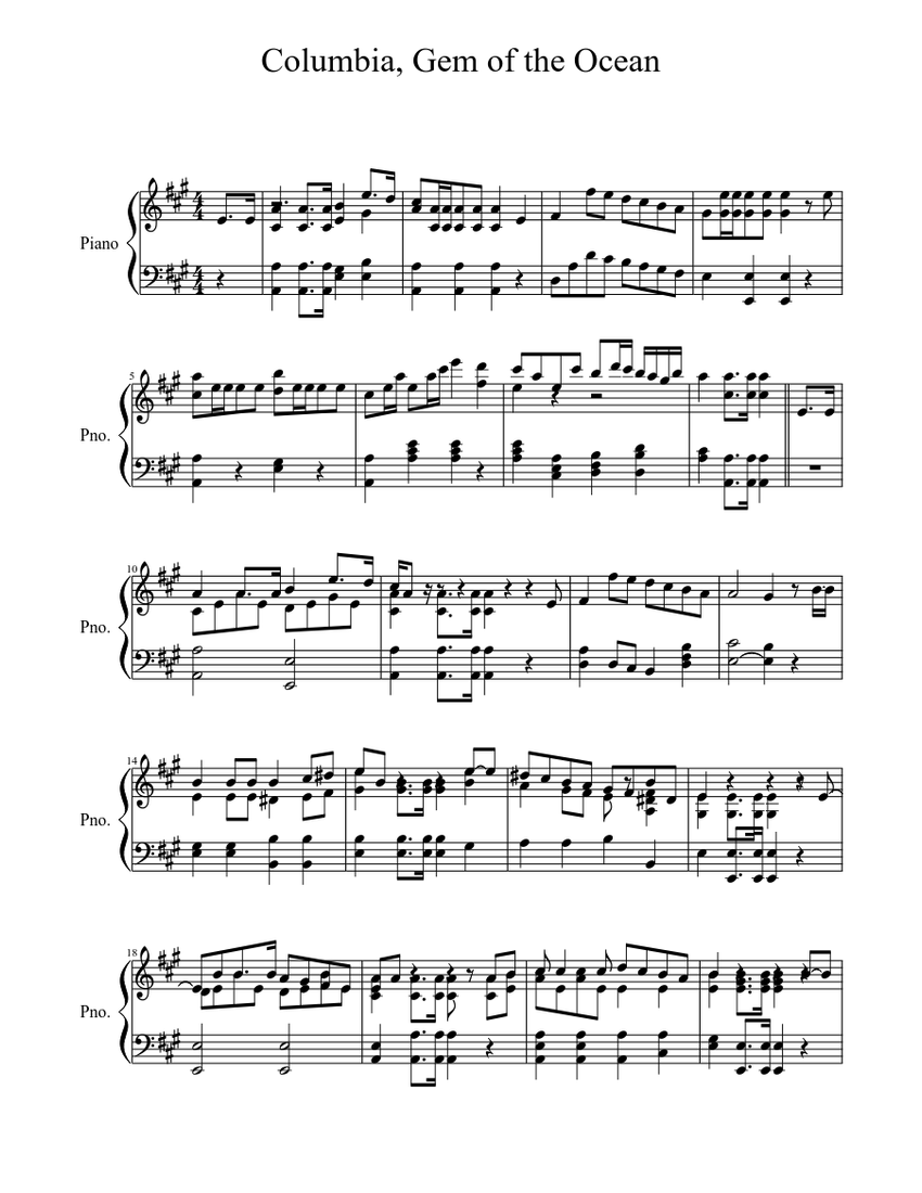 Columbia, the Gem of the Ocean Sheet music for Piano