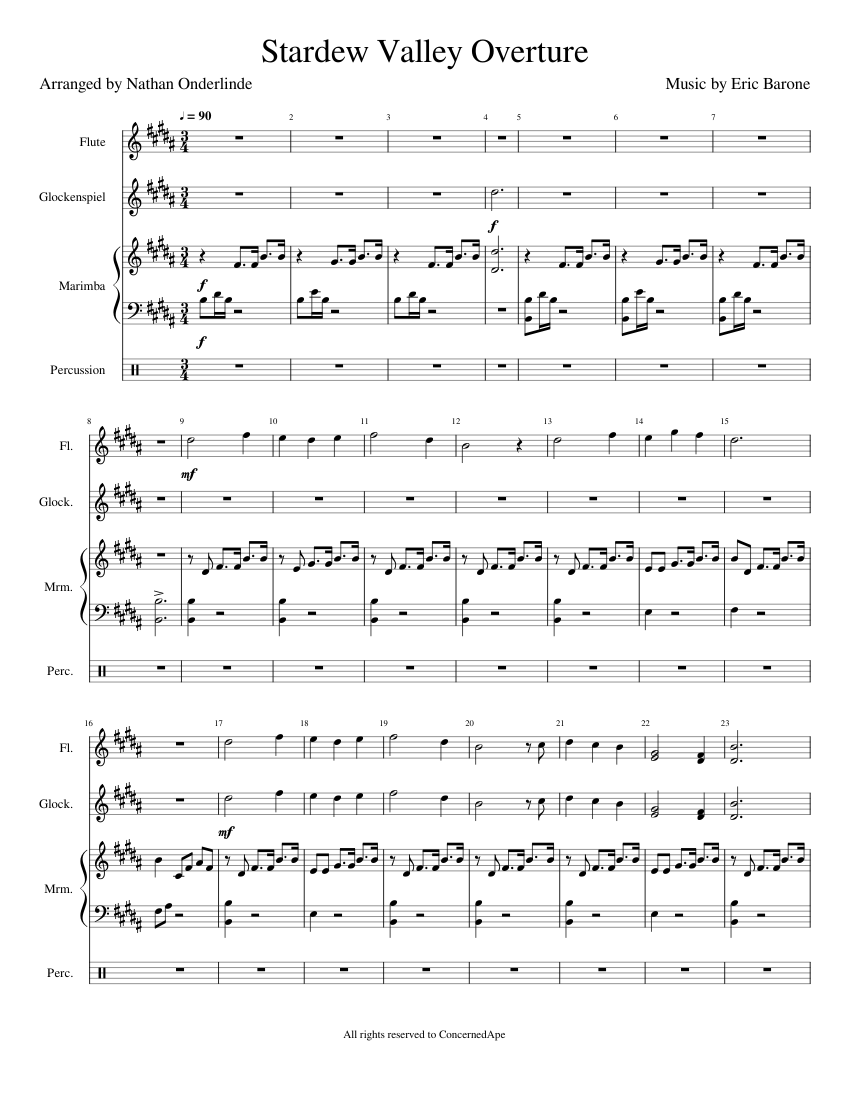 Stardew Valley Overture Sheet music for Flute, Glockenspiel, Drum group