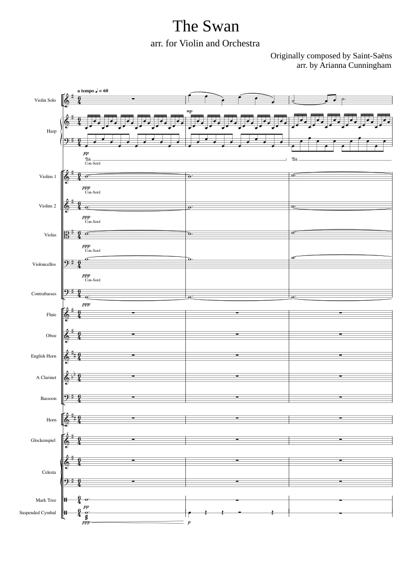 Camille Saint-Saëns - The Swan (arr. for Violin and Orchestra) Sheet ...