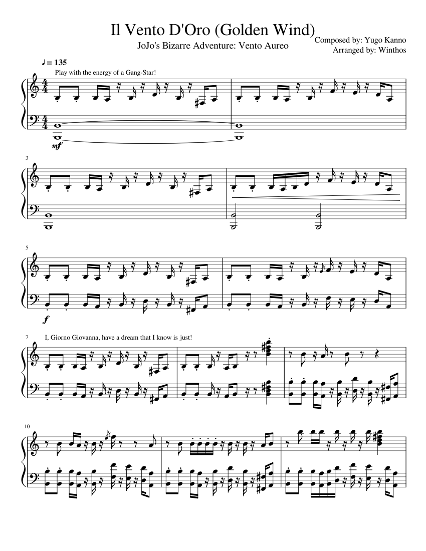 Il Vento D'Oro (Golden Wind) Sheet music for Piano (Solo)