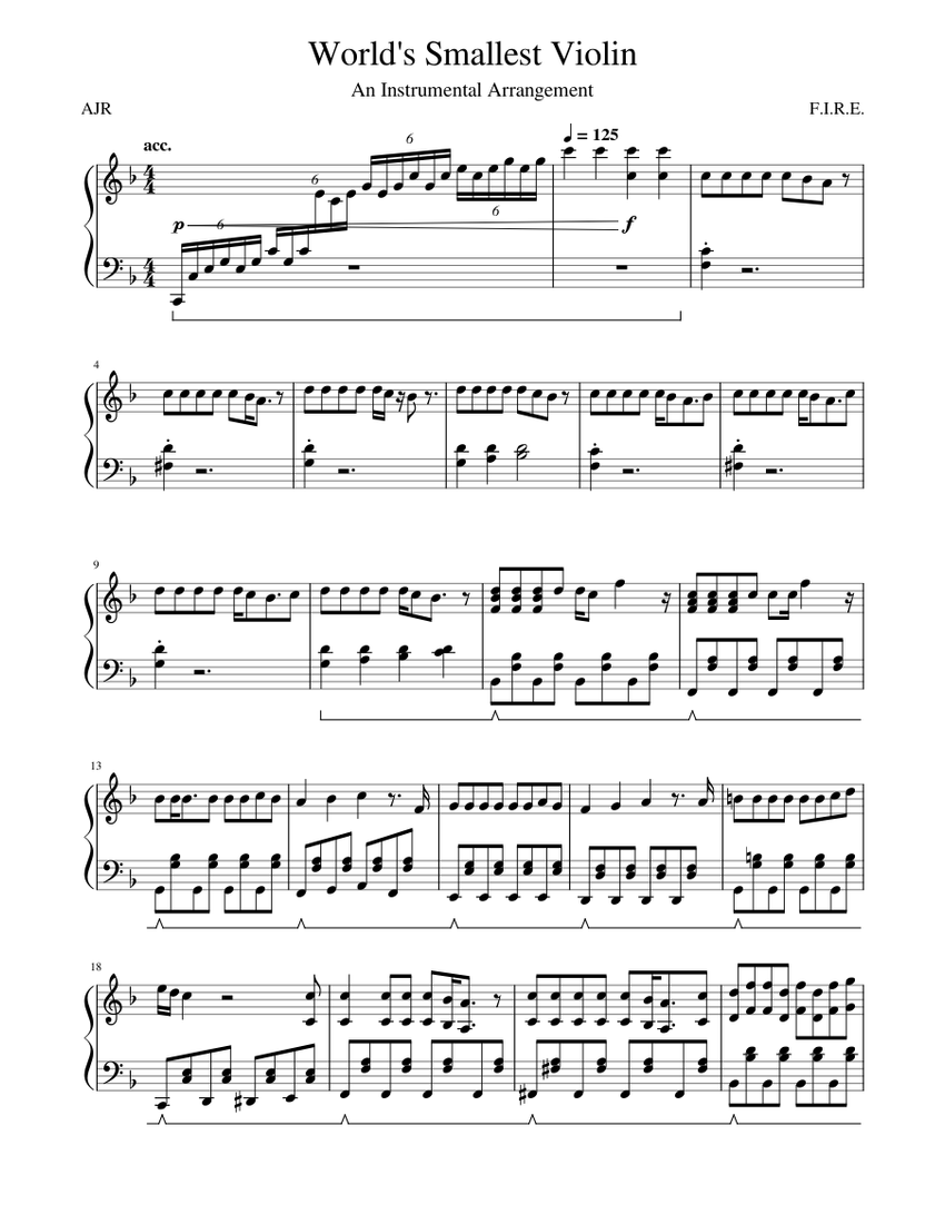 AJR - World's Smallest Violin Sheet music for Piano (Solo) | Musescore.com