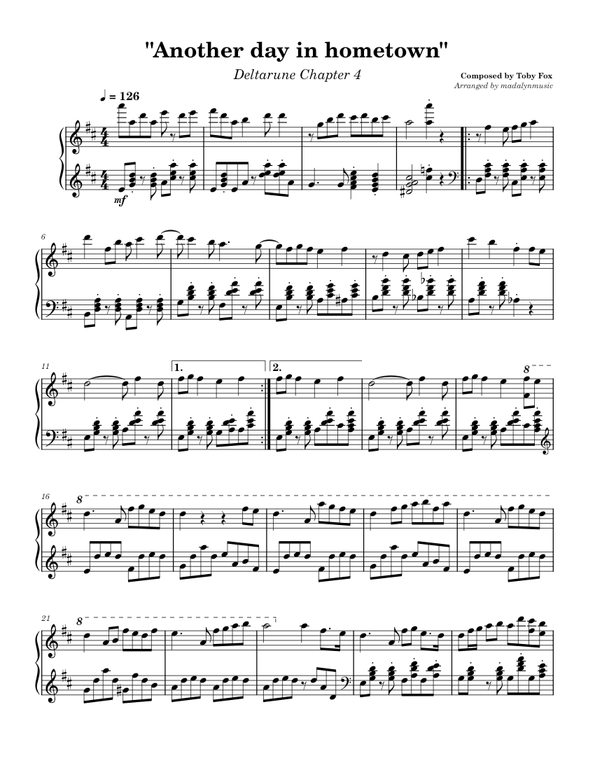 Another day in hometown- Deltarune Chapter 4 Sheet Music for Piano