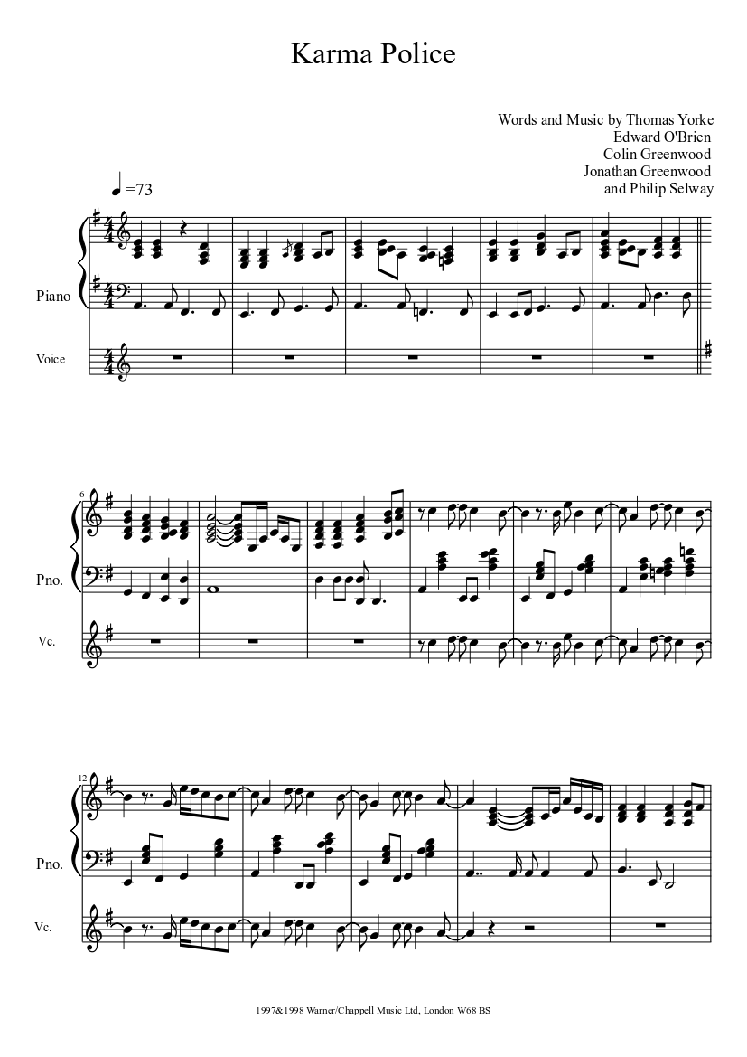 Karma Police Sheet music for Piano (Solo) | Musescore.com