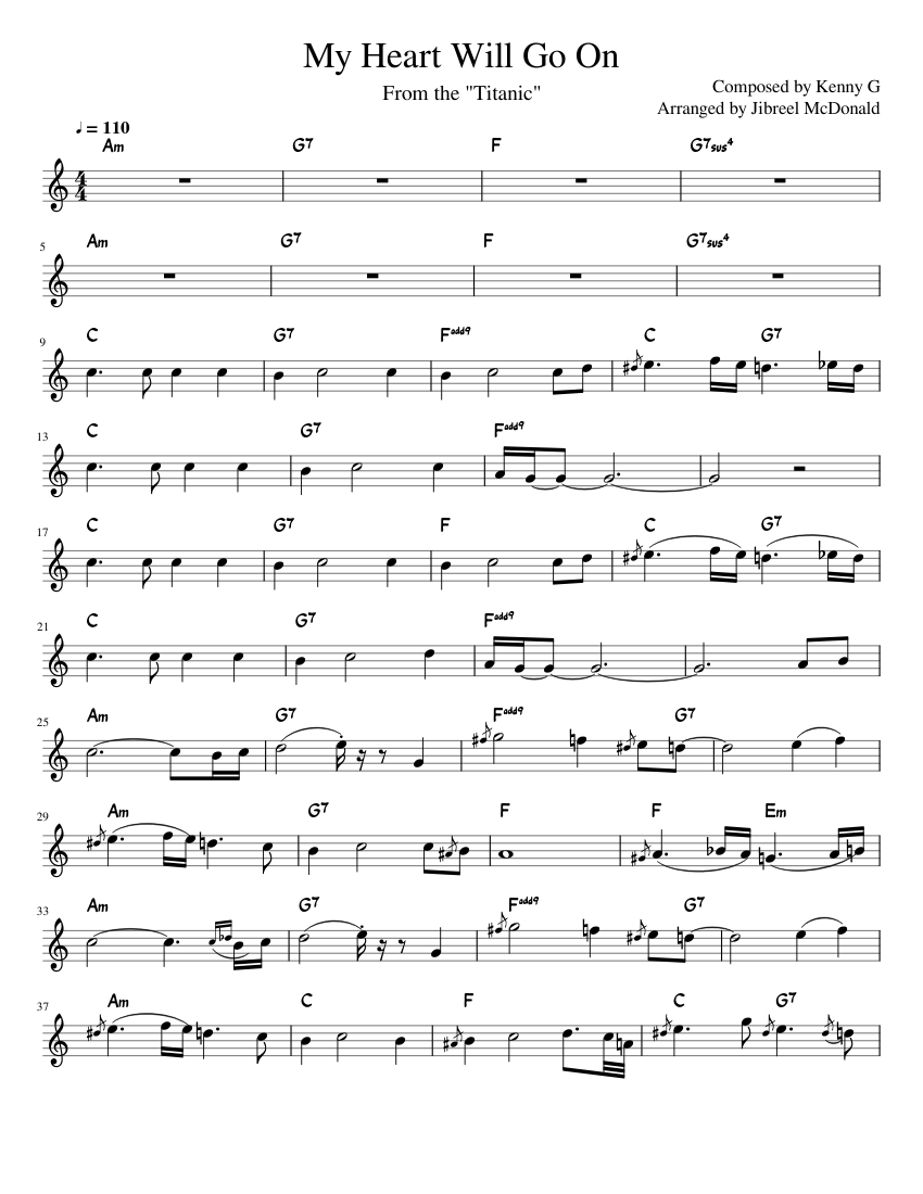 My Heart Will Go On (From the "Titanic") Kenny G Sheet music for Saxophone  soprano (Solo) | Musescore.com