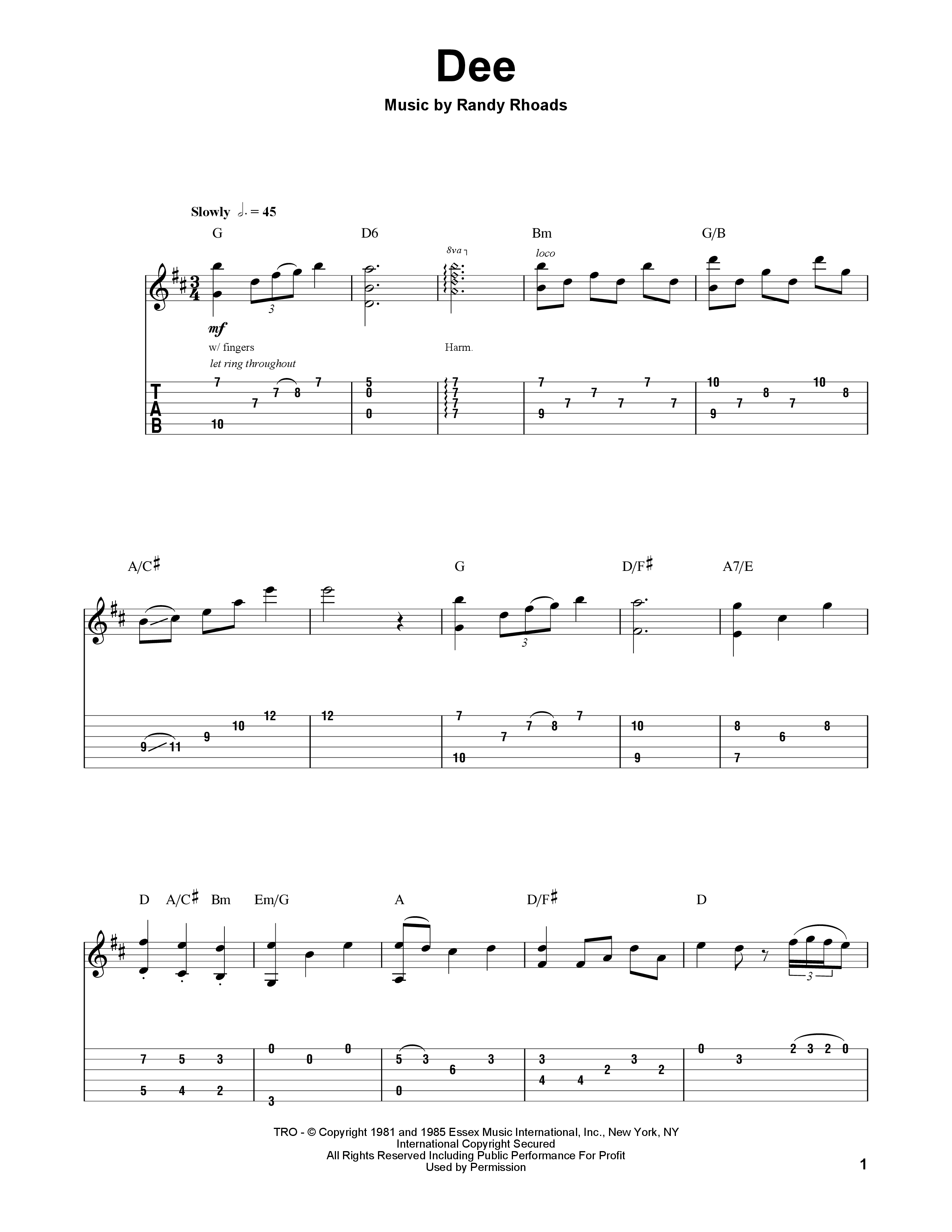 Play Official version of Dee Sheet Music by Ozzy Osbourne for Guitar ...