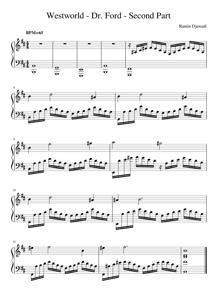 Westworld Dr Ford Second Part Sheet Music For Piano Solo Musescore Com