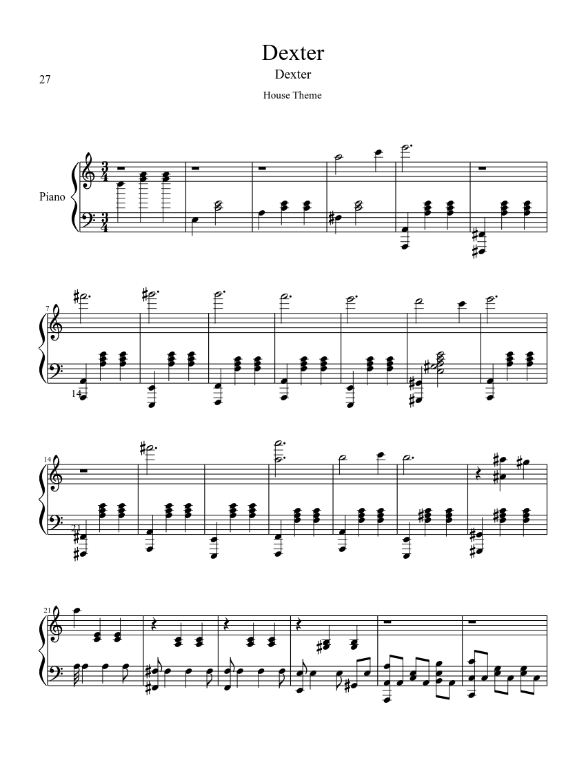 Dexter - Wink Sheet music for Piano (Solo) | Musescore.com