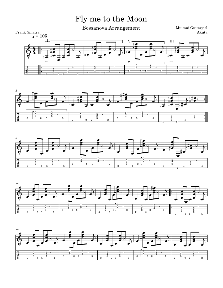 Fly Me To The Moon - Bossanova Arrangement by Muimui Guitargirl
