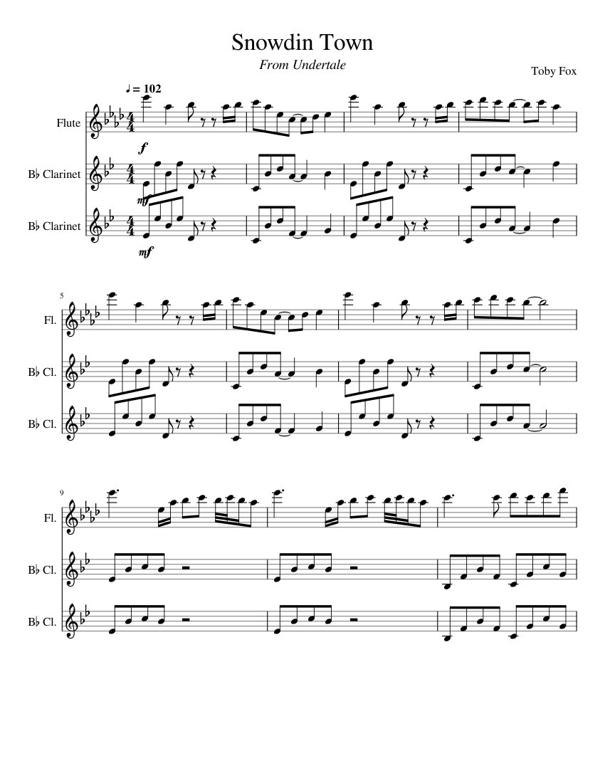 free sheet music for Undertale - Snowdin Town by Misc Computer Games arrang...