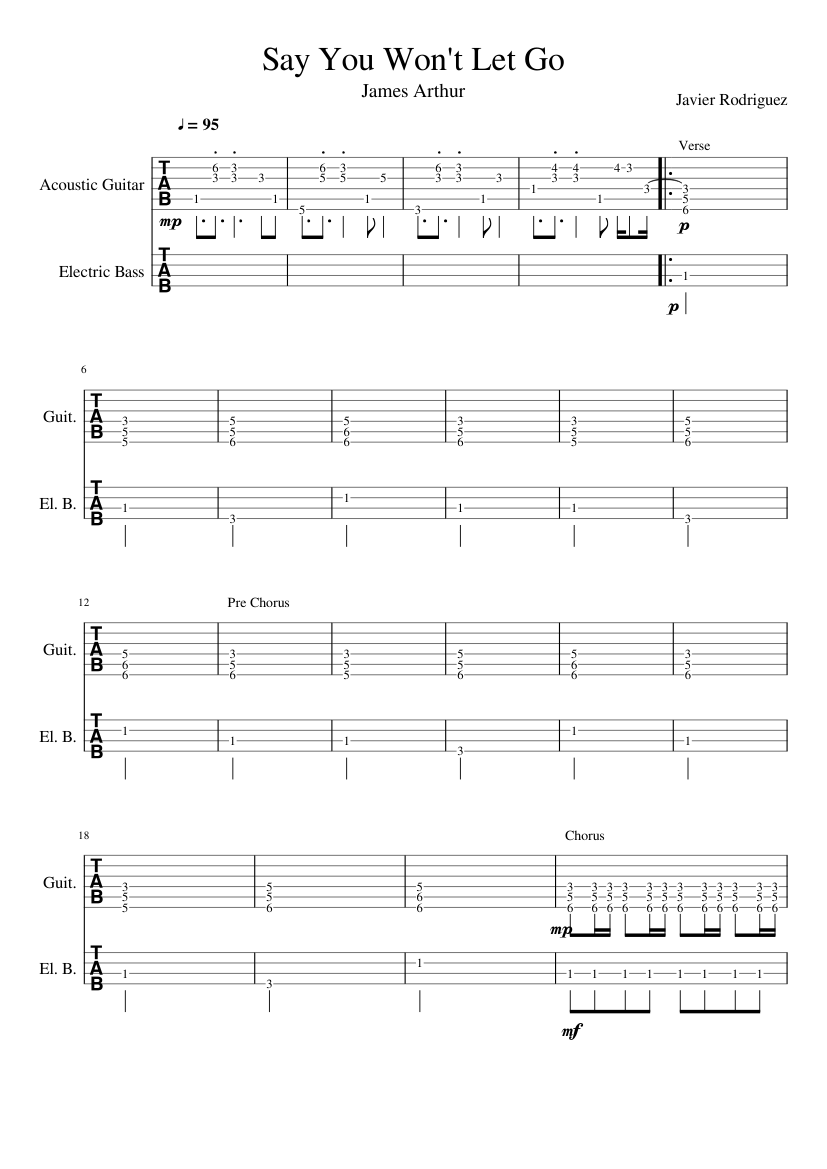 Say You Won T Let Go Sheet Music For Guitar Bass Download.