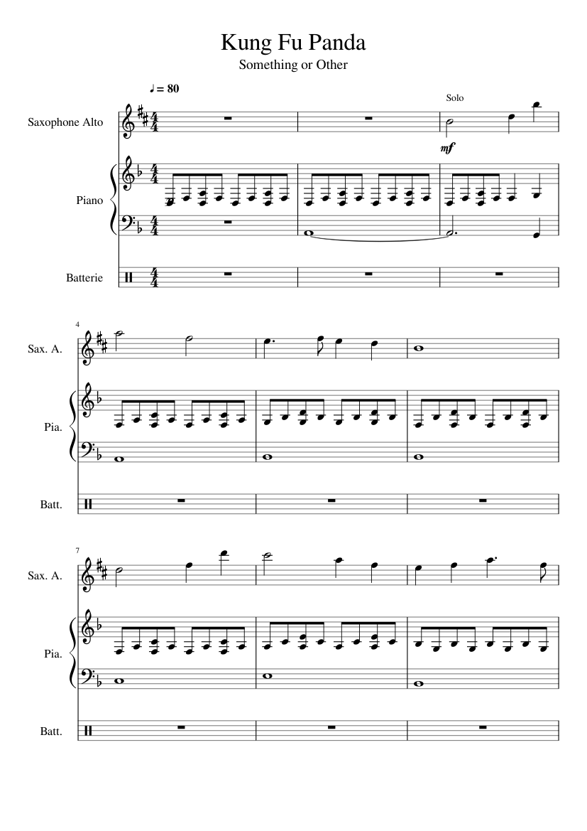 Kung Fu Panda Sheet music for Piano, Saxophone alto, Drum group (Mixed  Trio) | Musescore.com