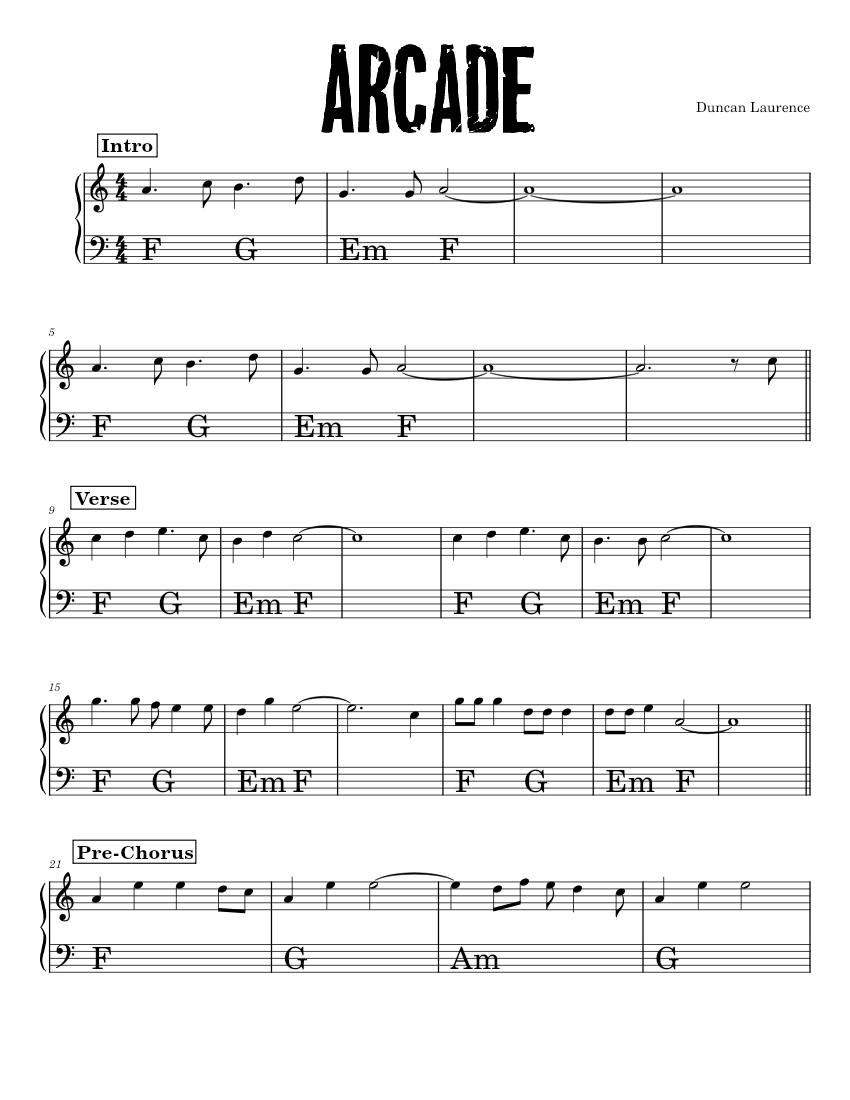 Arcade – Duncan Laurence Sheet music for Piano (Solo) | Musescore.com