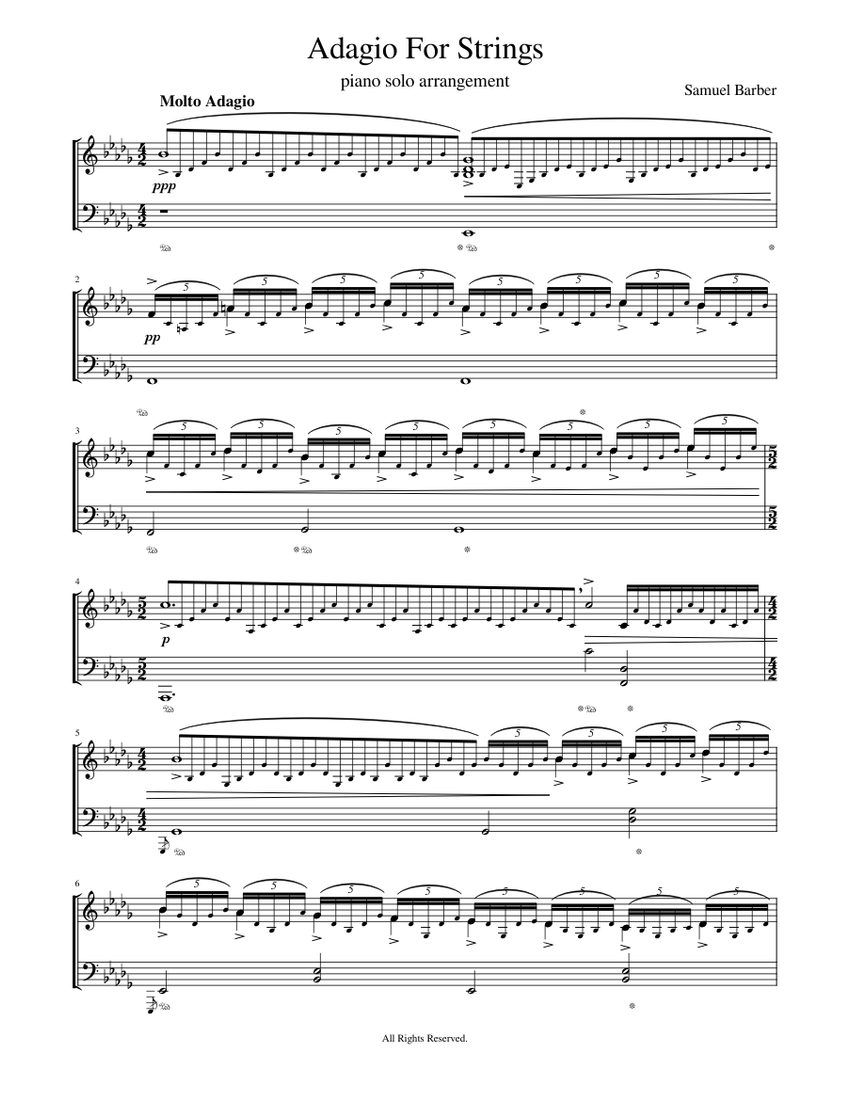 Samuel Barber Adagio For Strings Piano Solo Arrangement Sheet music for  Piano (Solo) | Musescore.com