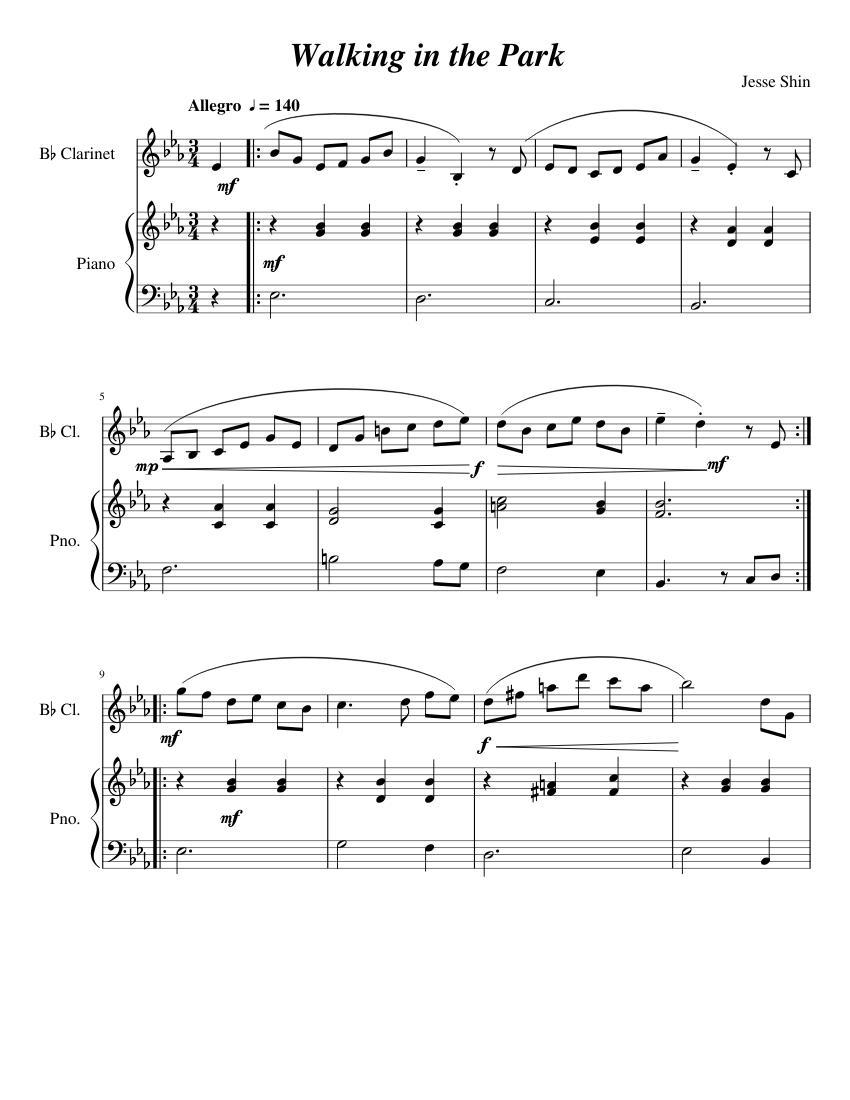 Walking in the Park Sheet music for Piano, Clarinet (In B Flat) (Solo