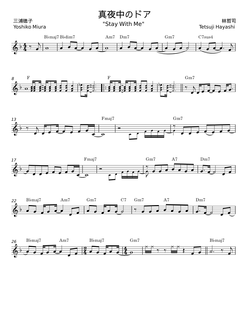 真夜中のドア - 作詞:康珍化,作曲:林哲司,唄:原田知世 Sheet music for Synthesizer (Solo ...