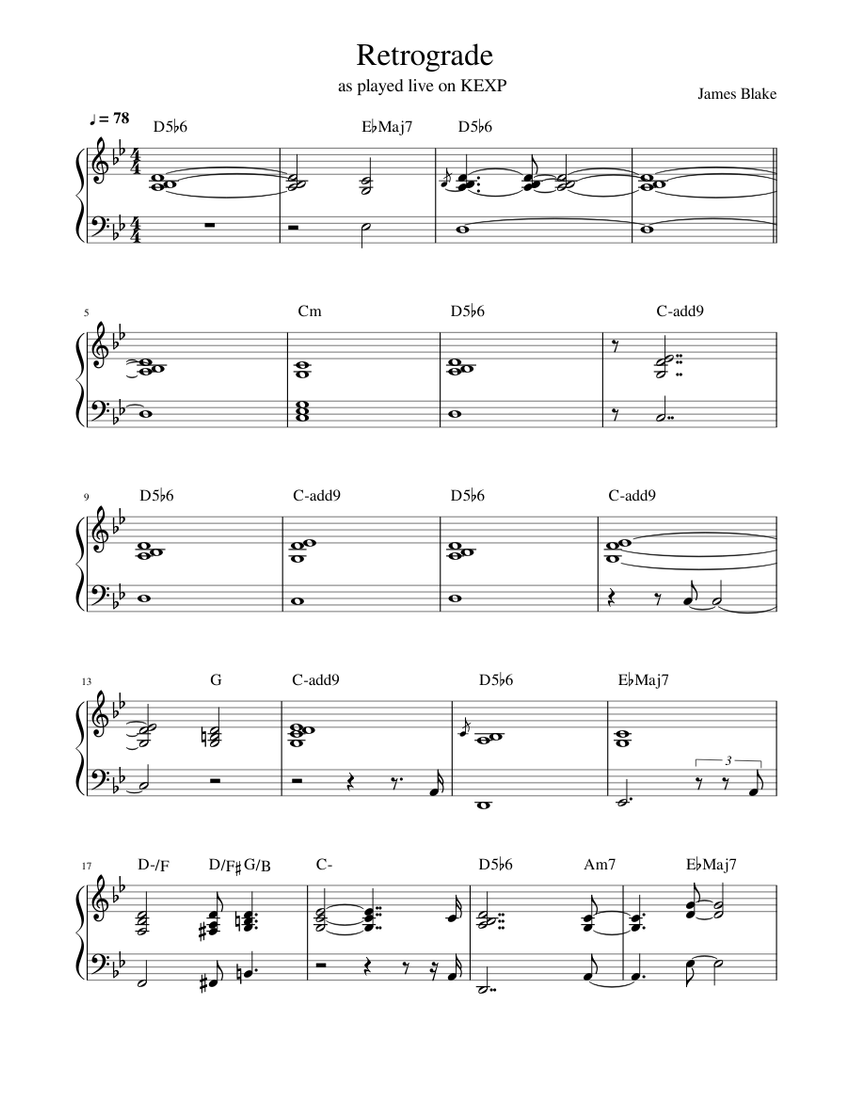 James Blake Retrograde Live On Kexp Sheet Music For Piano Solo Musescore Com