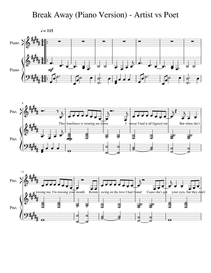 Break Away (Piano Version) by Artist vs Poet Sheet music for Piano (Solo) |  Musescore.com
