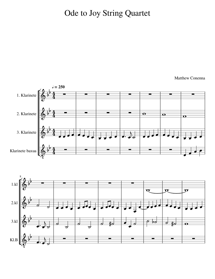 Ode to Joy Quartet Sheet music for in bflat, bass