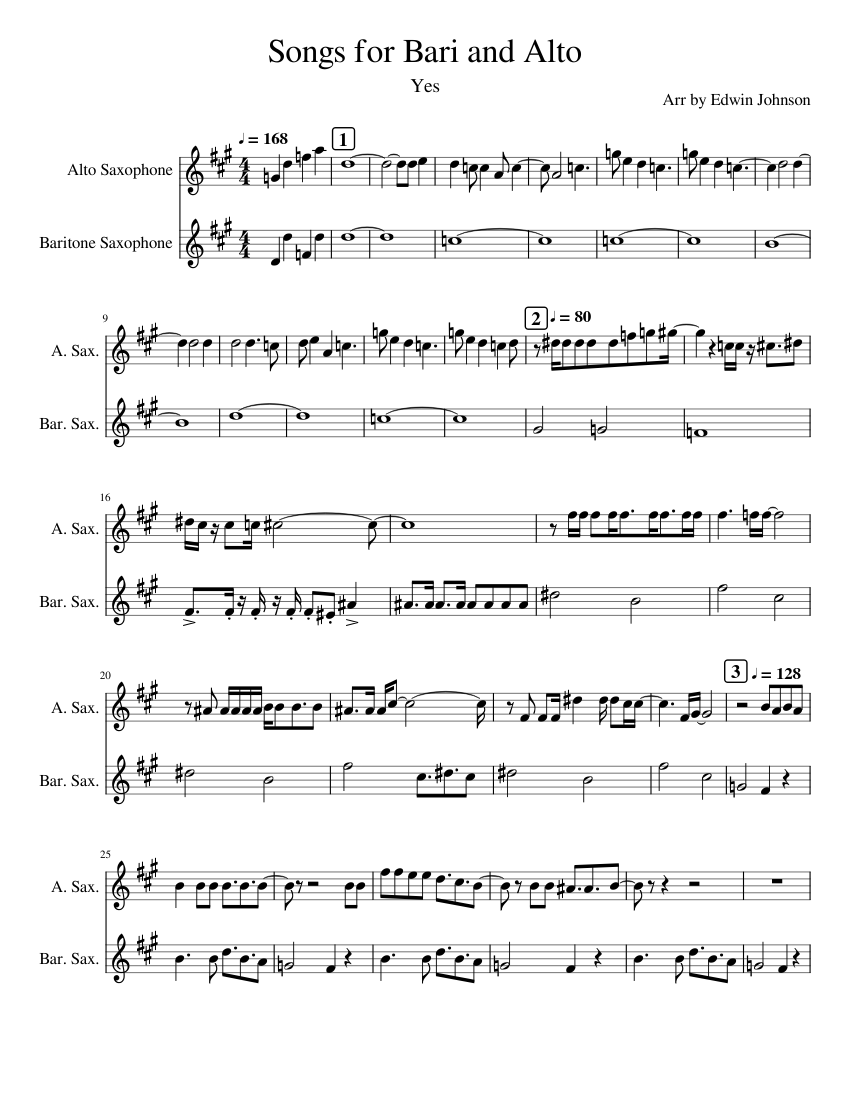 Songs for Bari and Alto Sheet music for Saxophone alto, Saxophone