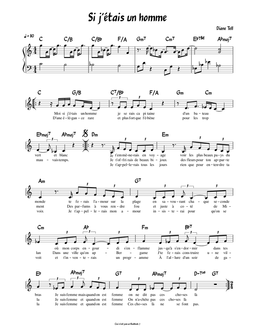 Si j'étais un homme (Lead sheet) Sheet music for Piano (Piano Duo) |  Musescore.com