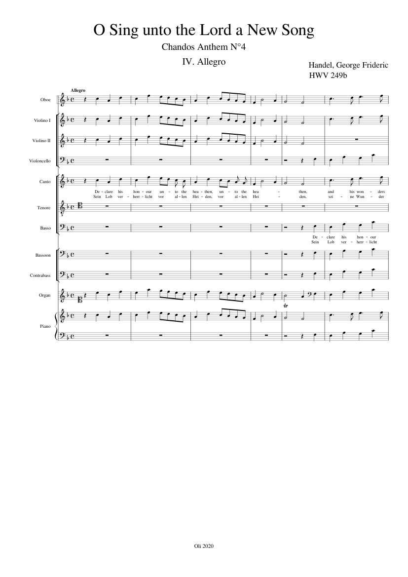 O Sing unto the Lord a New Song Chandos Anthem N4/4 Allegro