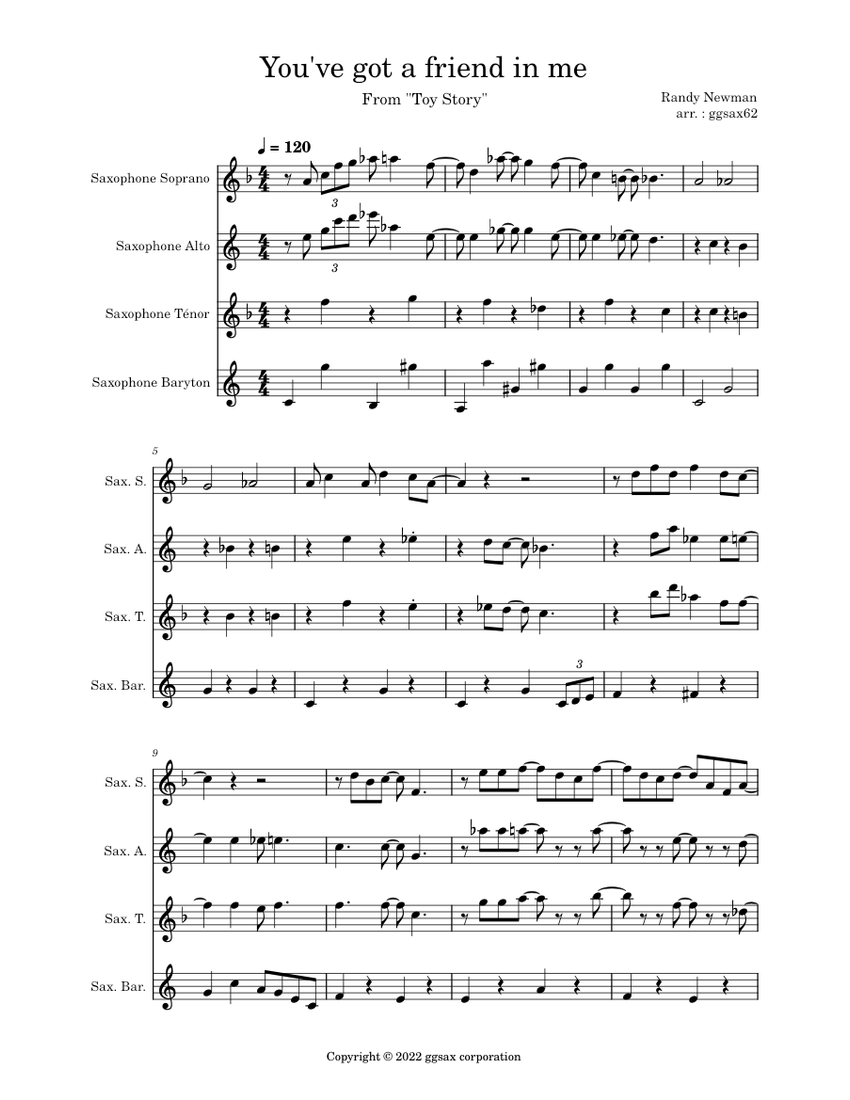You've Got A Friend In Me (from Toy Story) – Randy Newman Sheet music for Saxophone alto ...