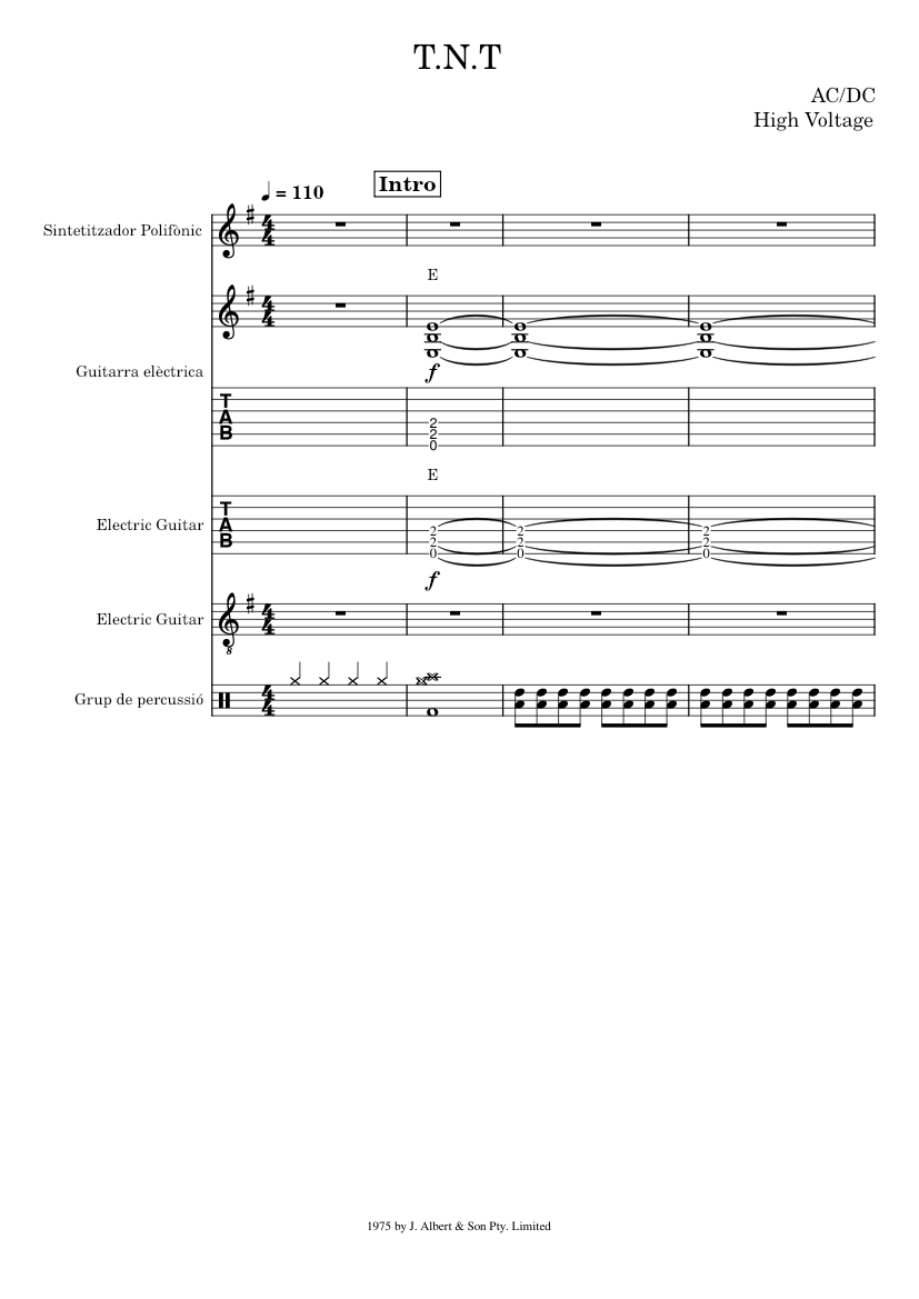 Tnt – AC/DC Sheet Music for Guitar, Drum group, Synthesizer (Mixed ...