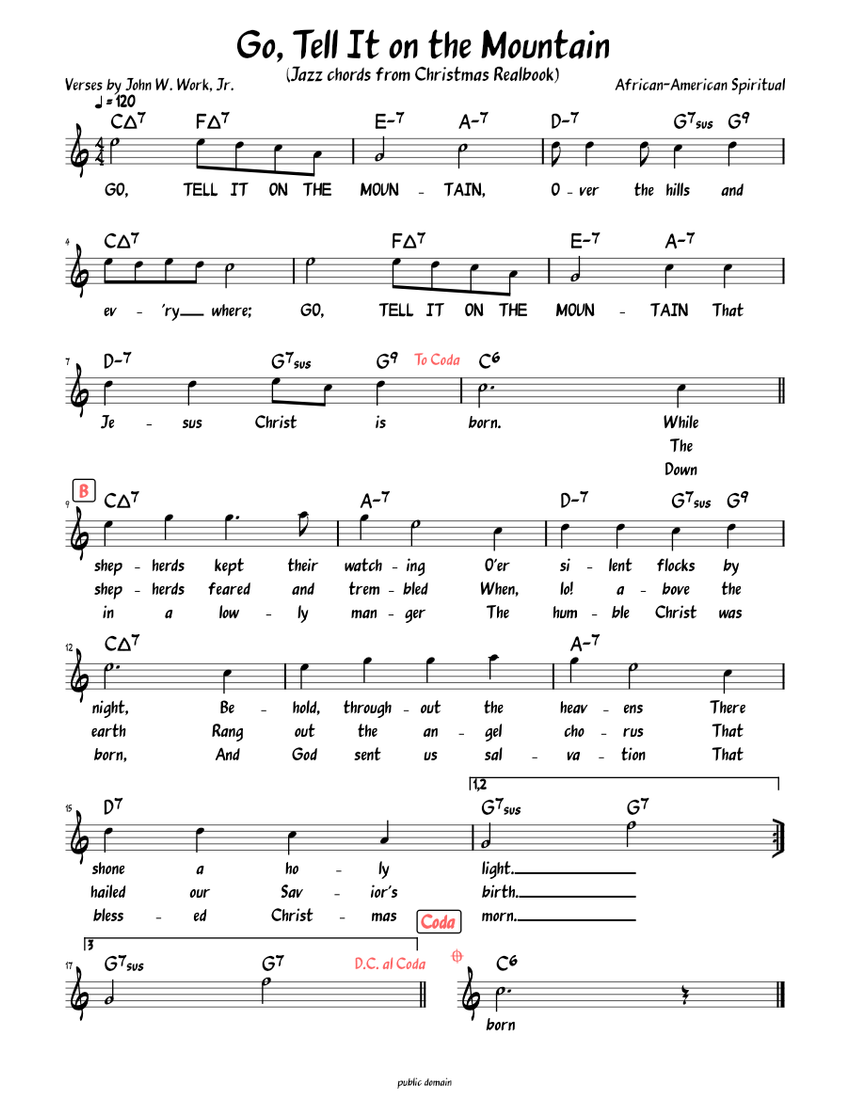 Go, Tell It On The Mountain by African-American Spiritual - Guitar Chords/Lyrics  - Guitar Instructor