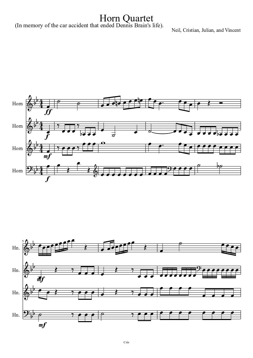 Horn Quartet Sheet Music For French Horn Mixed Quartet Download And Print In Pdf Or Midi Free Sheet Music Musescore Com
