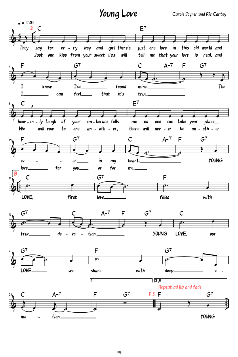 Young Love (Lead sheet with lyrics ) 楽譜 コード付き ピアノ (ソロ