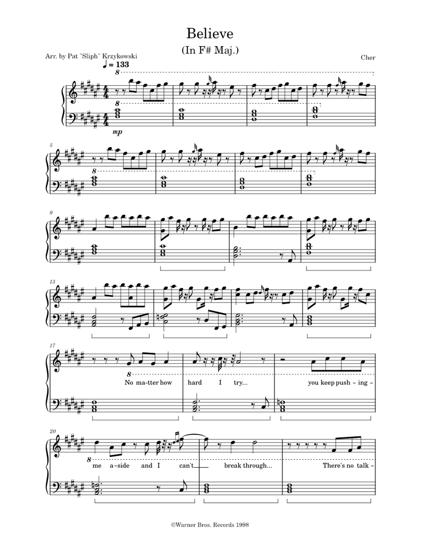 Cher - Believe Sheet music for Piano (Solo) | Download and print in PDF ...