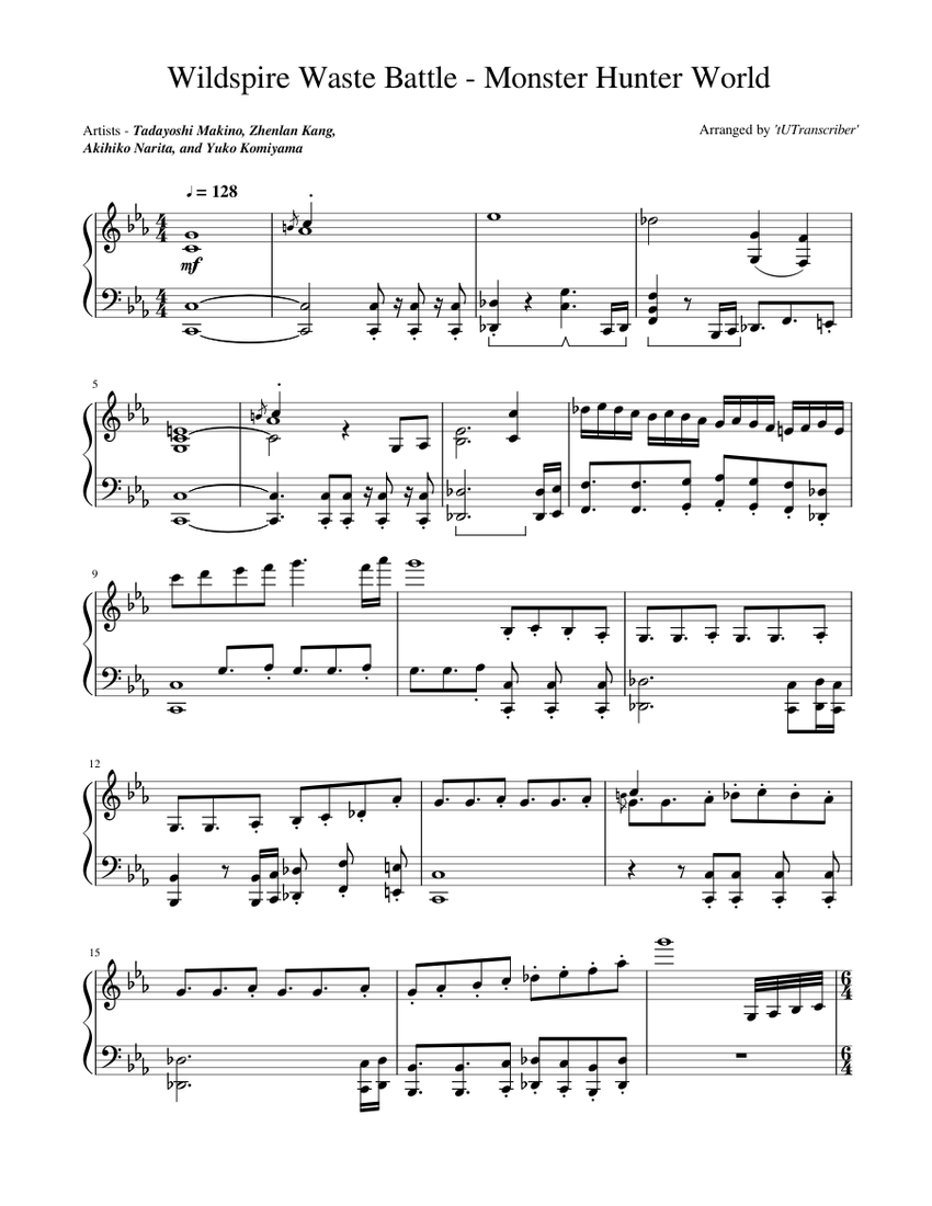 Wildspire Waste Battle - Monster Hunter World (PIANO SOLO) Sheet music for  Piano (Solo) | Musescore.com