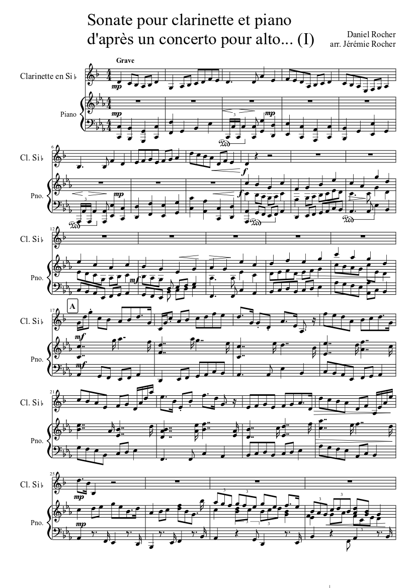 Sonate pour clarinette et piano d'après un concerto pour alto... (I) Sheet  music for Piano (Solo) | Musescore.com