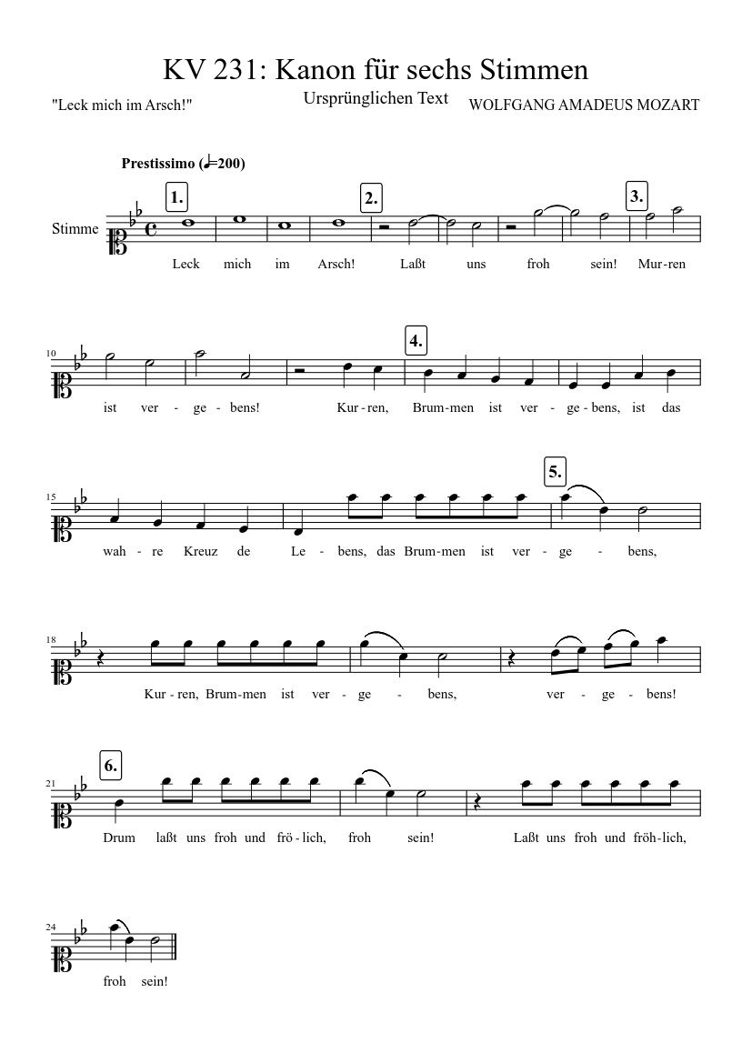 Kanon für sechs Stimmen KV 231 (Leck mich im Arsch!)