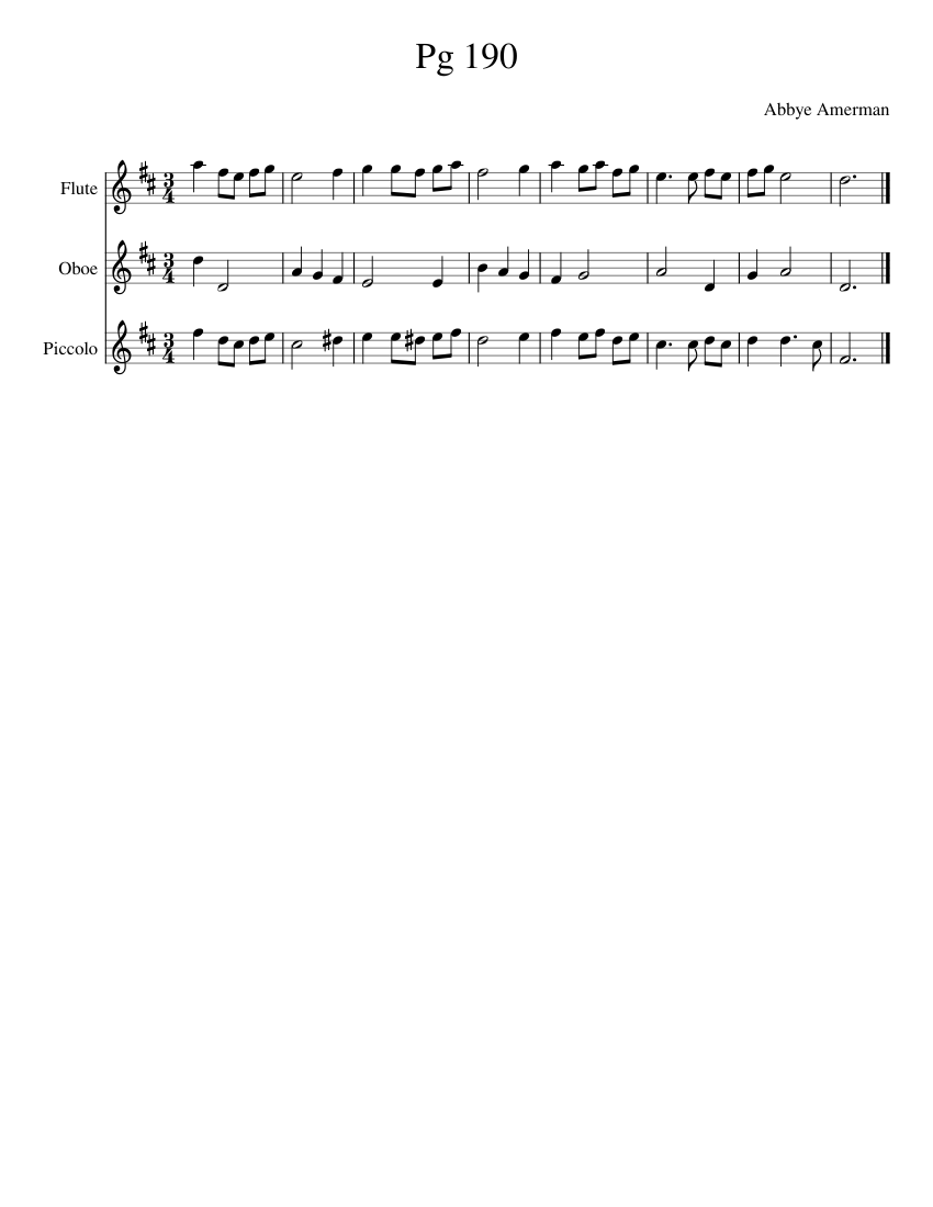 Pg 190 Sheet music for Flute piccolo Flute Oboe (Mixed Trio